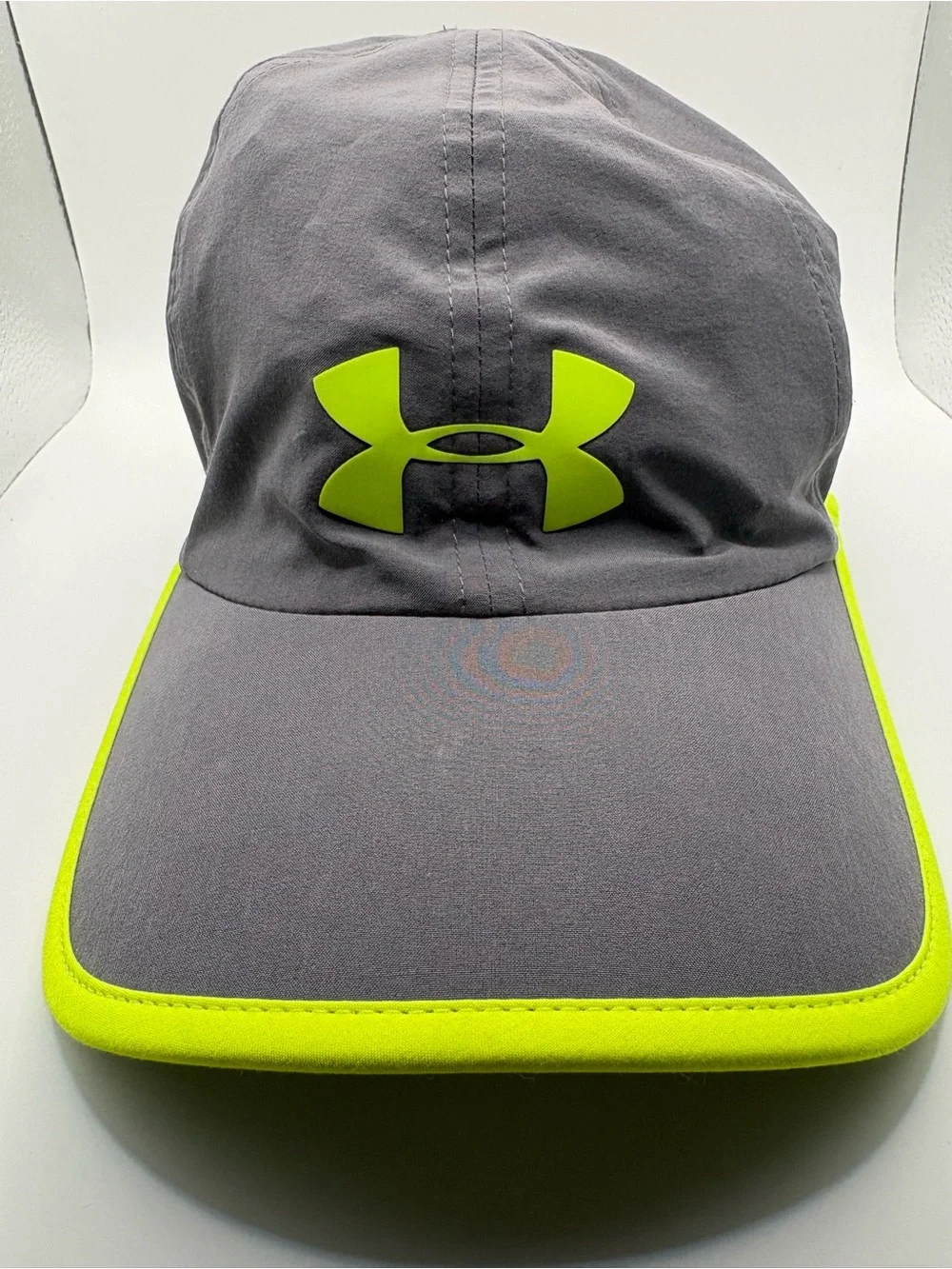 Under Armour Gray Neon Yellow Running Hat Adjustable OSFA Lightweight Cap